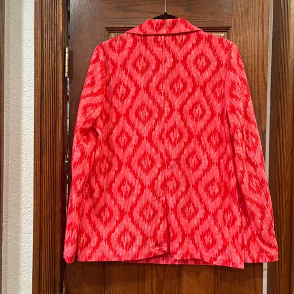 Savanna Jane $70 Pink & Red Geometric Ikat Diamond Corduroy Blazer L Southwest - Picture 11 of 12